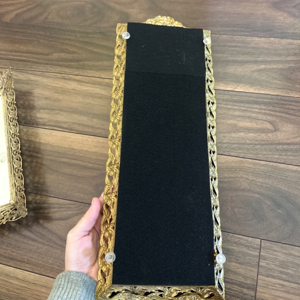 Elegant Gold Fancy Mirrored Vanity Tray - vintage antique ornate decorative chic - Picture 4 of 5